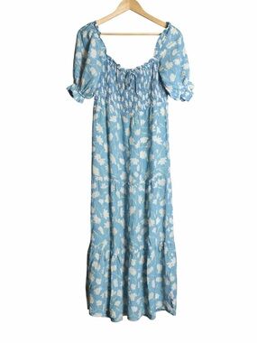 Faithfull the Brand Smocked Maxi Dress Size Medium Boho Cottagecore Floral Puff